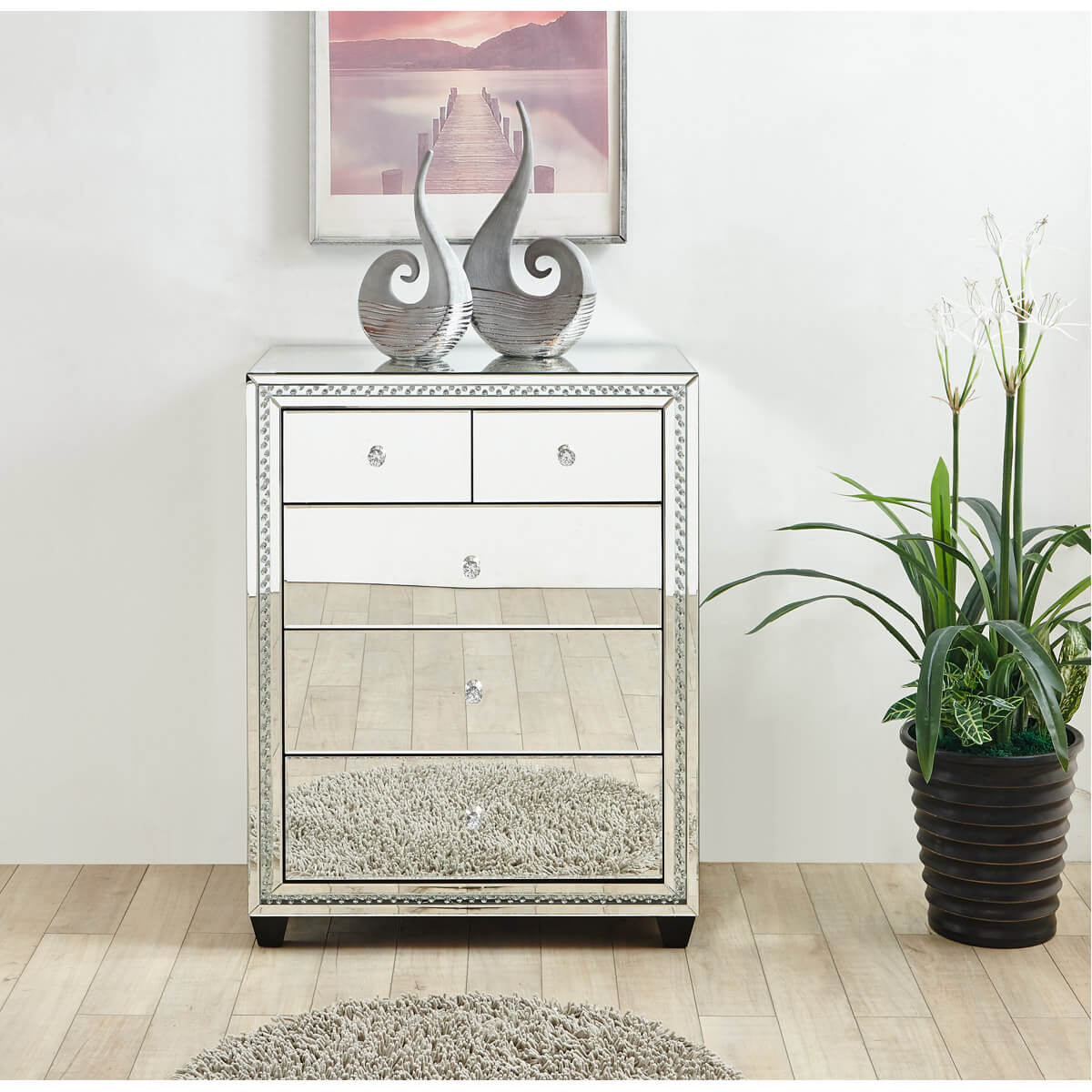 Modern Crystal 5 Drawers Tall Cabinet