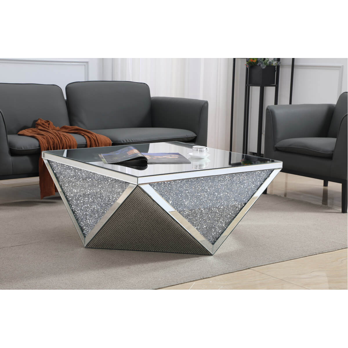 Modern 38" Square Crystal Coffee Table