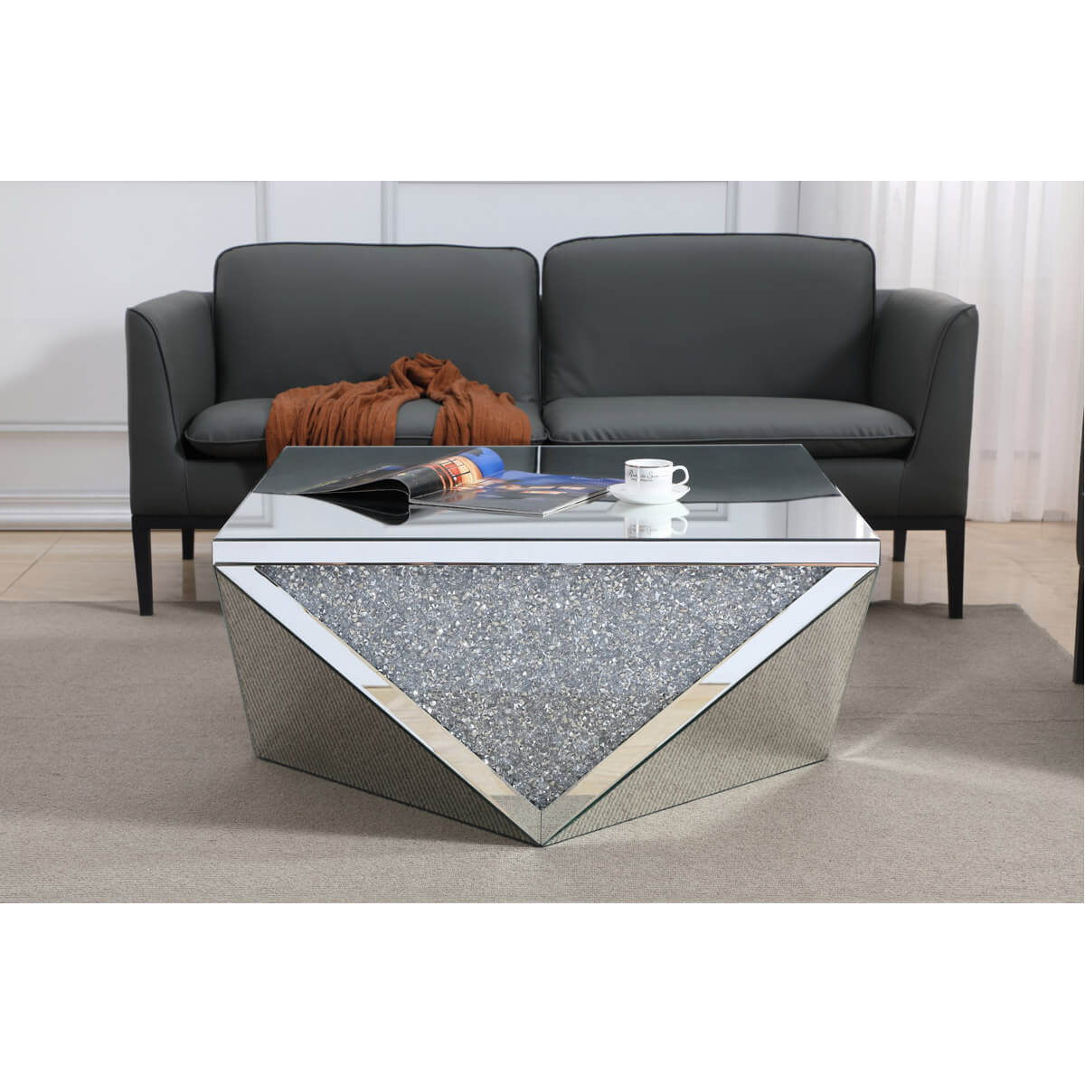 Modern 38" Square Crystal Coffee Table