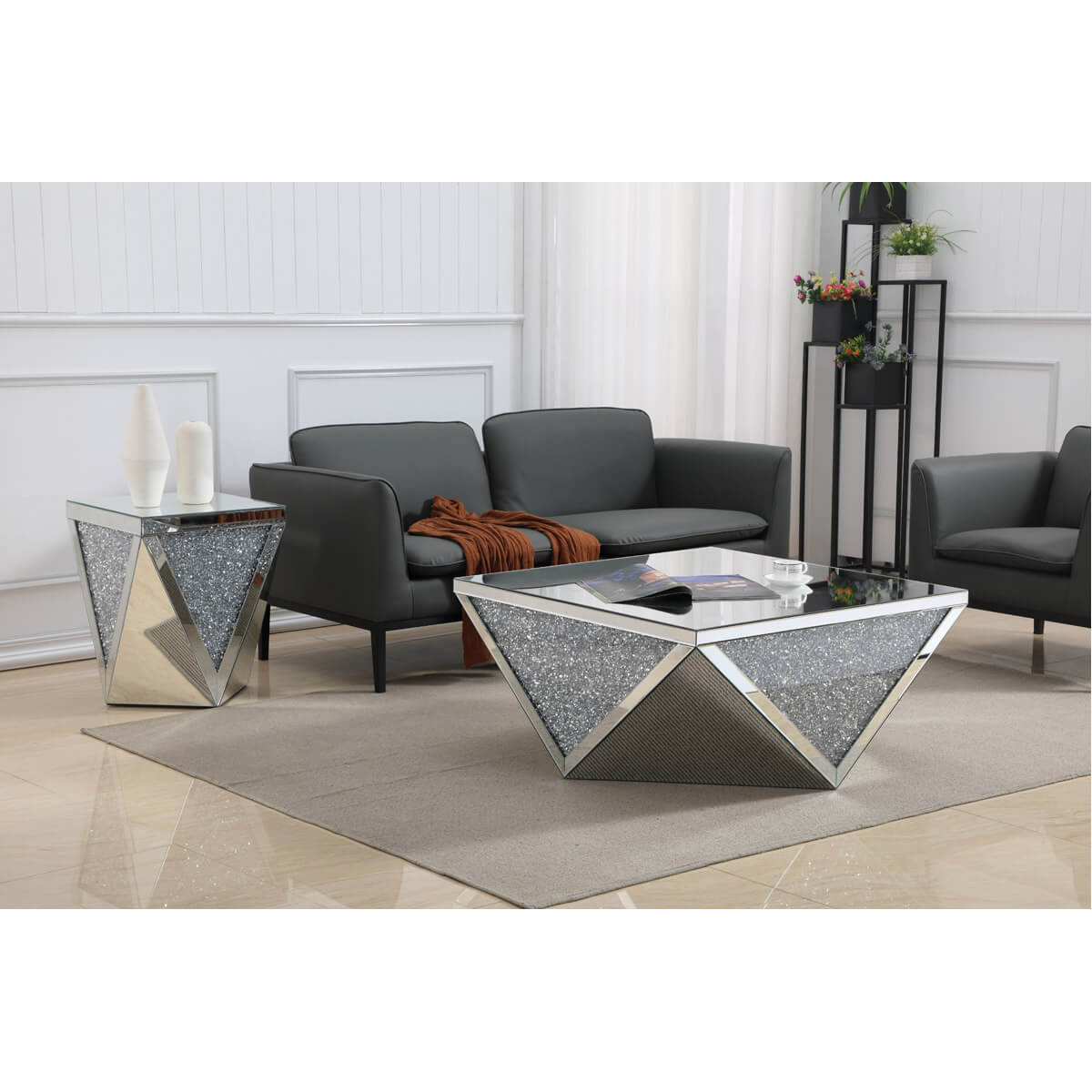 Modern 38" Square Crystal Coffee Table