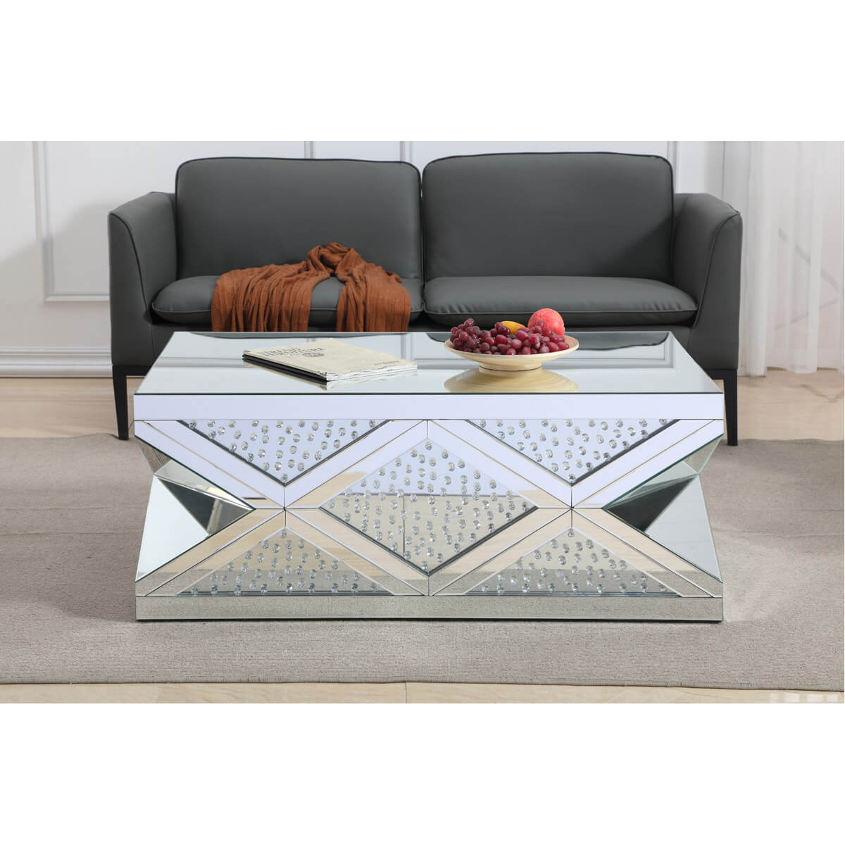 Modern 47.5" Rectangle Crystal Coffee Table