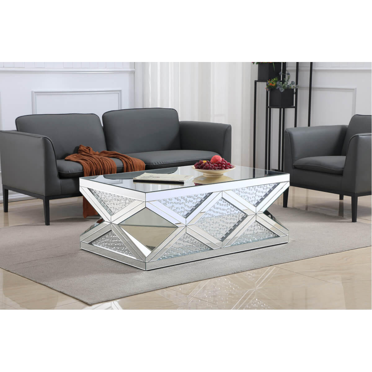 Modern 47.5" Rectangle Crystal Coffee Table