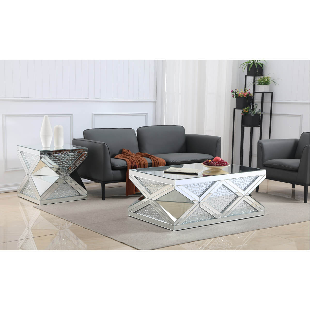 Modern 47.5" Rectangle Crystal Coffee Table