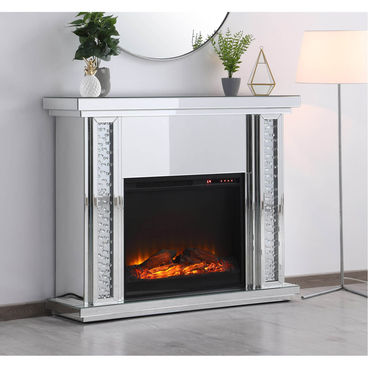 Modern 47.5" Mantle with Wood Log Insert Fireplace