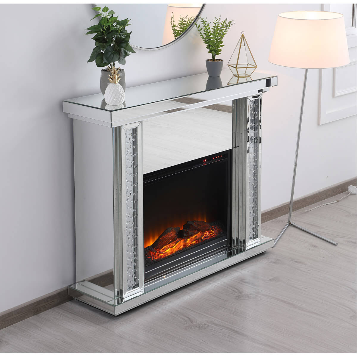 Modern 47.5" Mantle with Wood Log Insert Fireplace