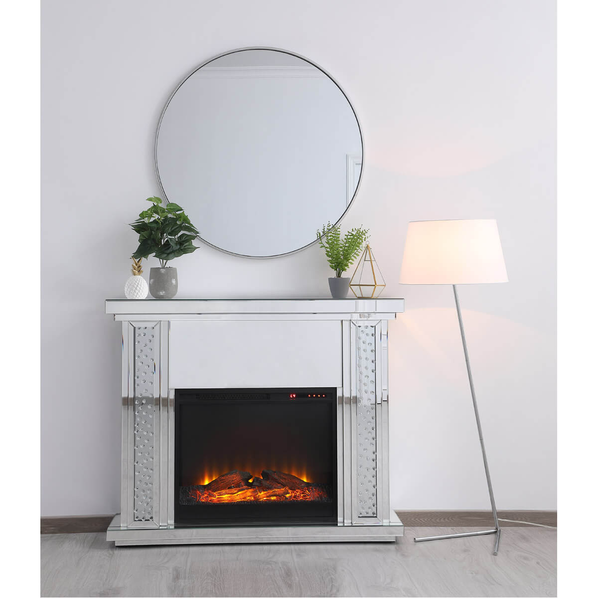 Modern 47.5" Mantle with Wood Log Insert Fireplace