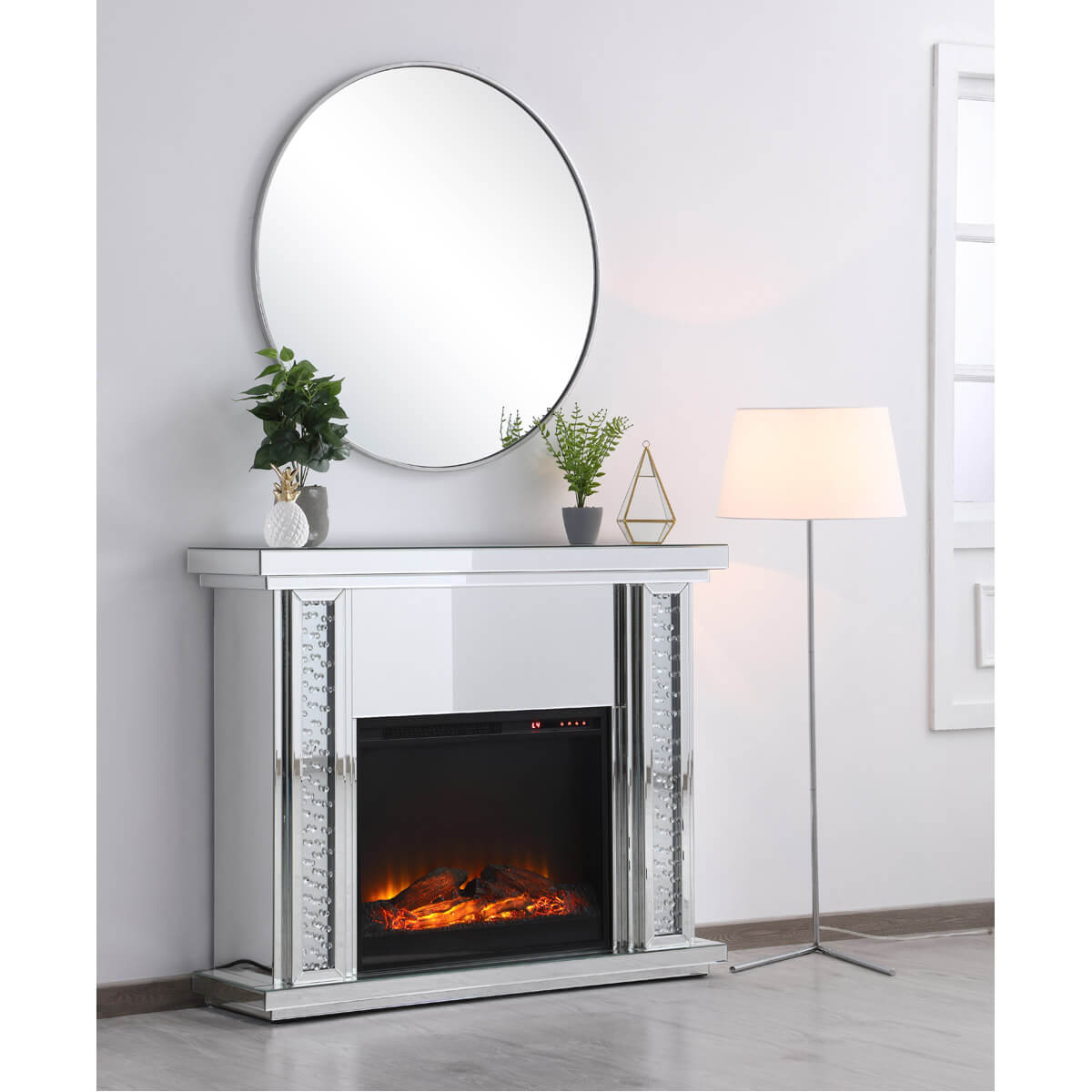 Modern 47.5" Mantle with Wood Log Insert Fireplace