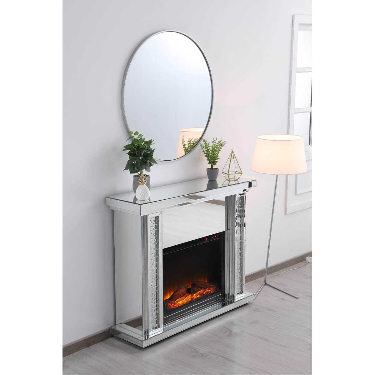 Modern 47.5" Mantle with Wood Log Insert Fireplace