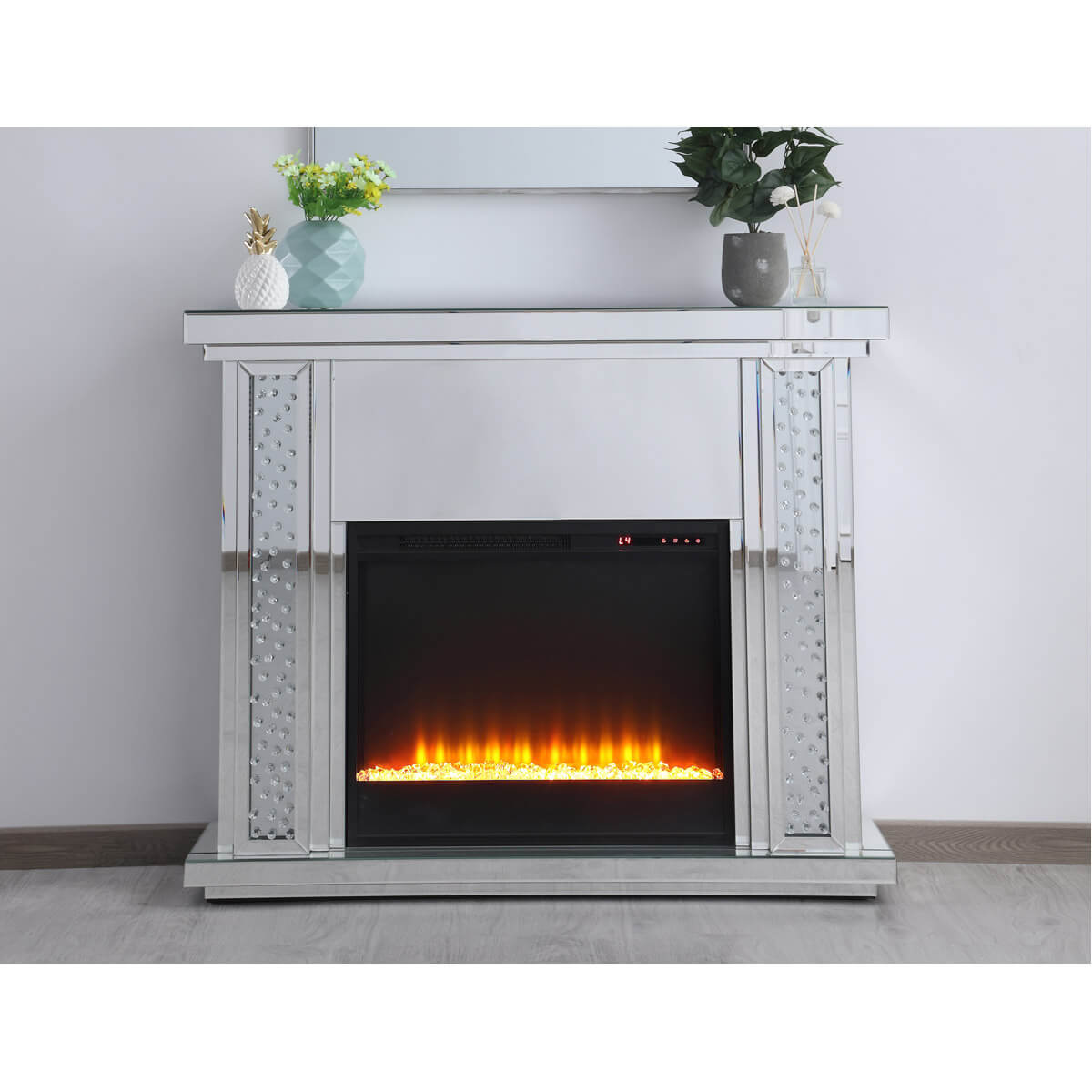 Modern 47.5" Mantle with Crystal Insert Fireplace