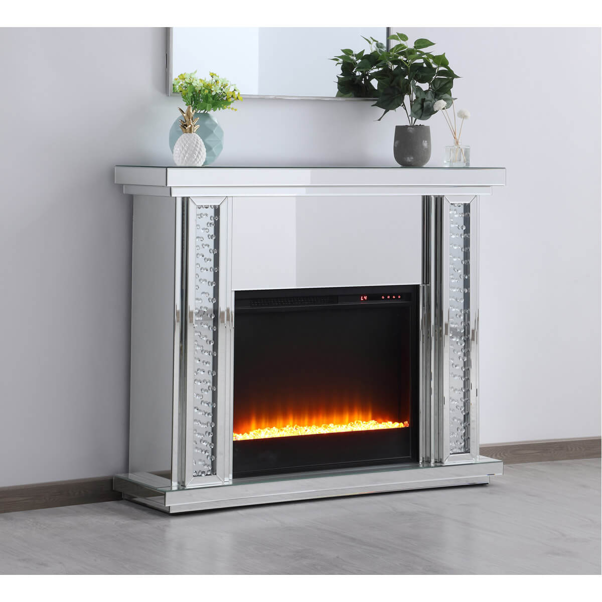 Modern 47.5" Mantle with Crystal Insert Fireplace