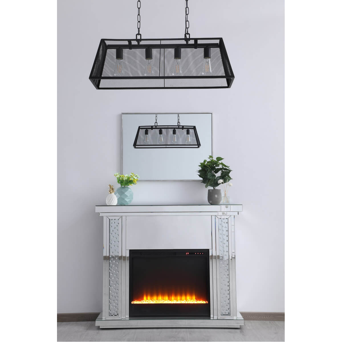 Modern 47.5" Mantle with Crystal Insert Fireplace