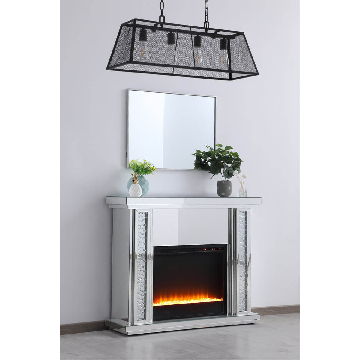 Modern 47.5" Mantle with Crystal Insert Fireplace