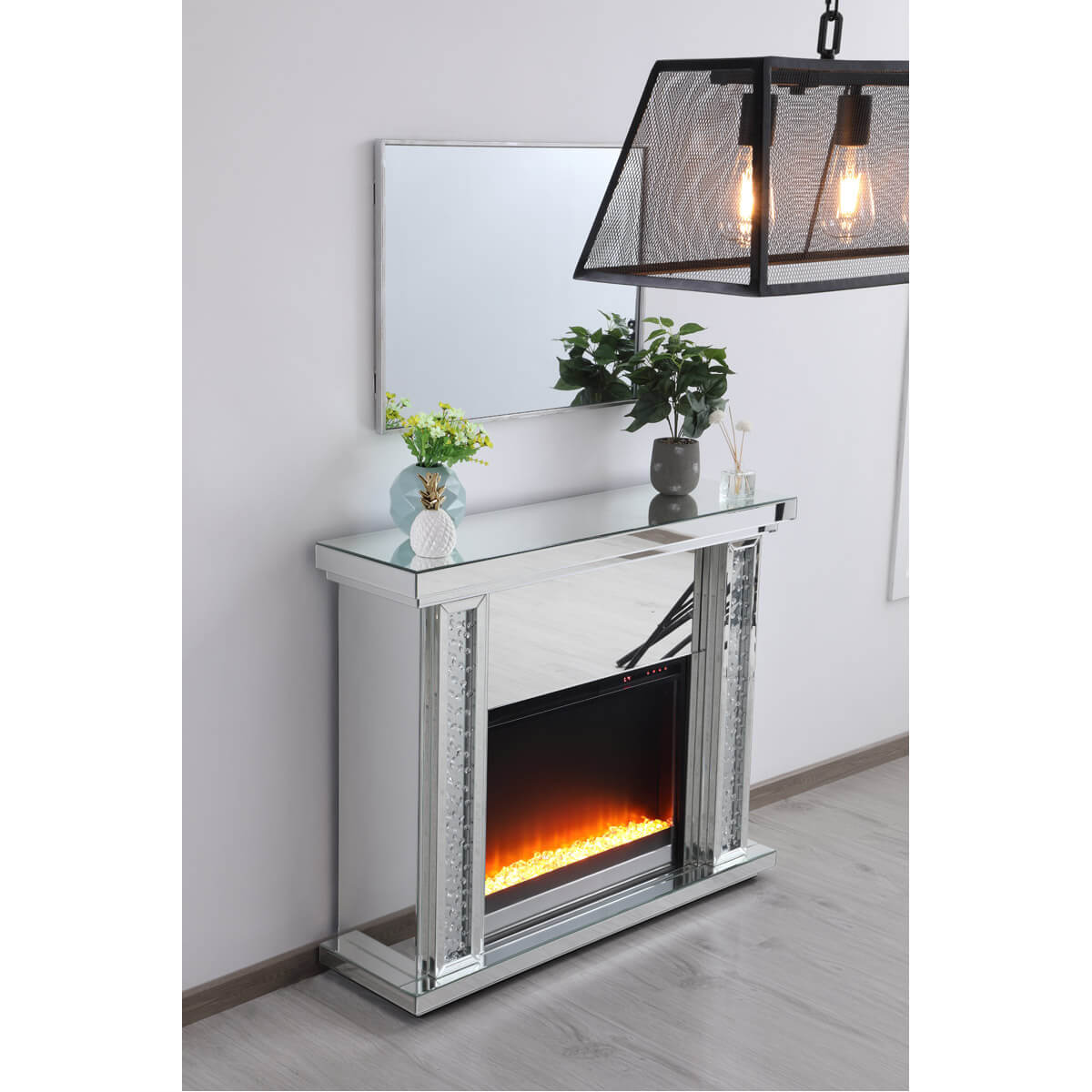 Modern 47.5" Mantle with Crystal Insert Fireplace