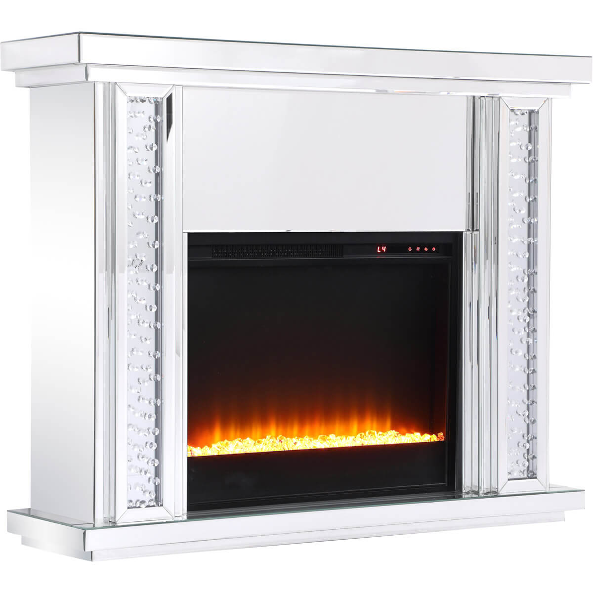 Modern 47.5" Mantle with Crystal Insert Fireplace