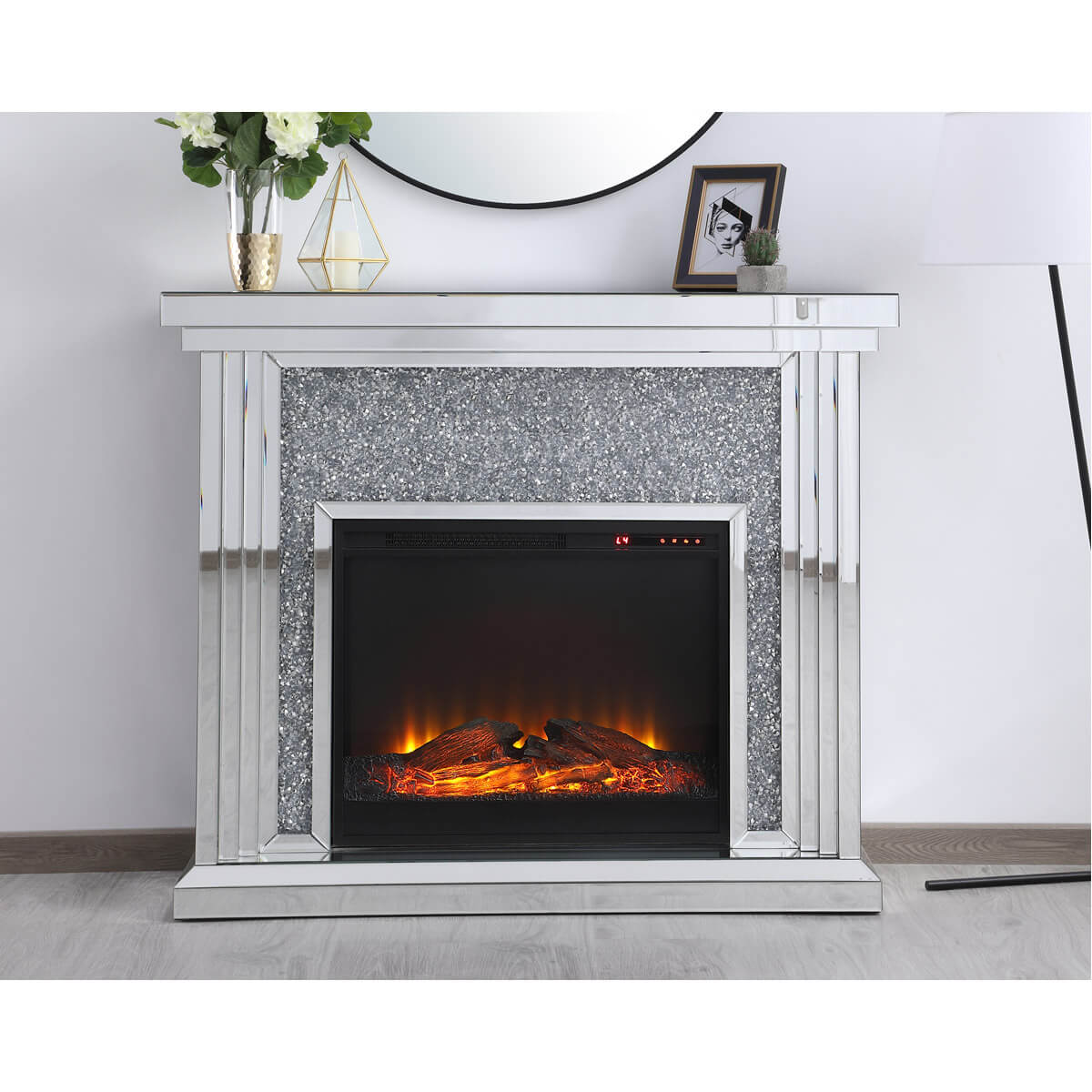 Modern 47.5" Mantle with Wood Log Insert Fireplace, Composition 2