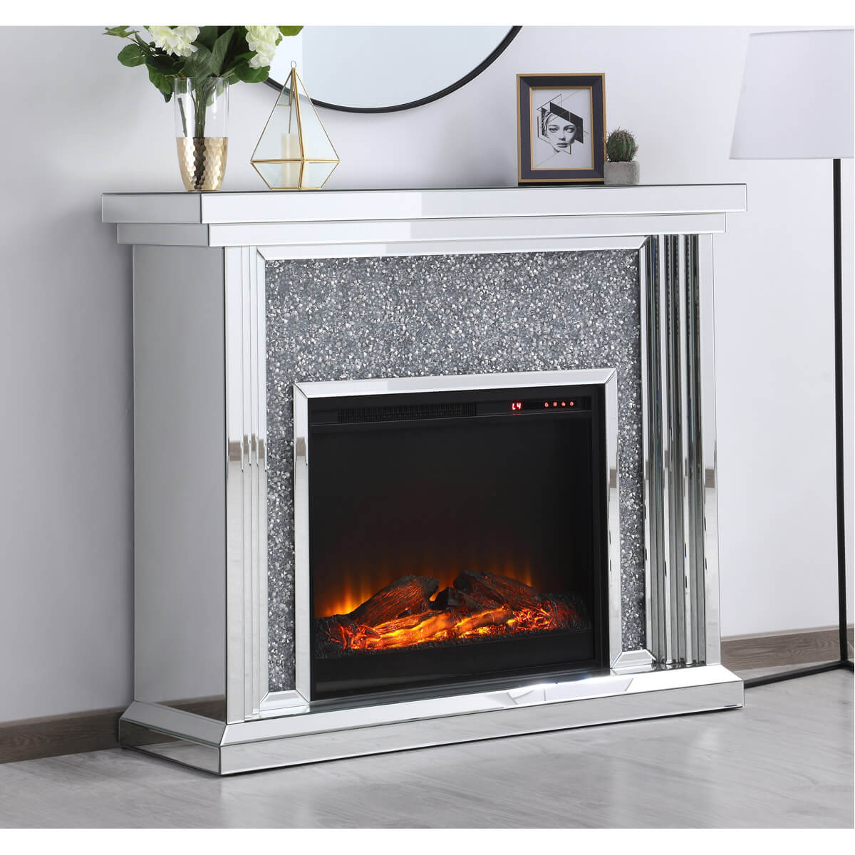 Modern 47.5" Mantle with Wood Log Insert Fireplace, Composition 2