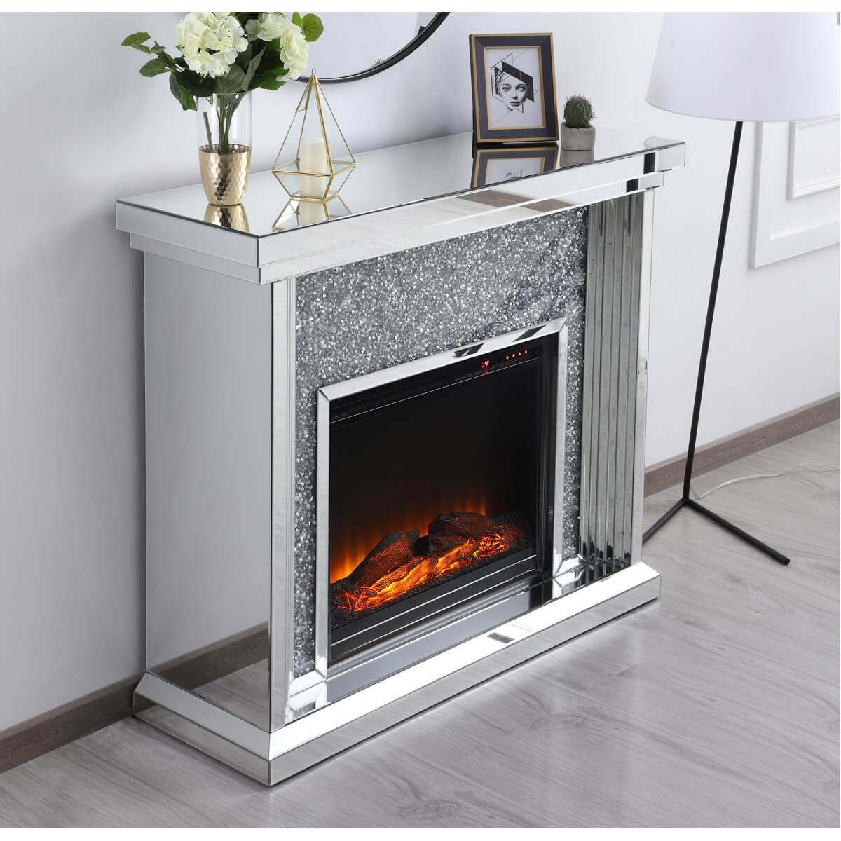 Modern 47.5" Mantle with Wood Log Insert Fireplace, Composition 2