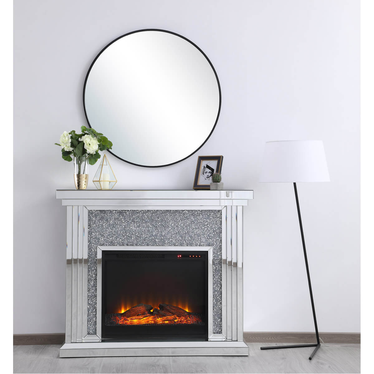Modern 47.5" Mantle with Wood Log Insert Fireplace, Composition 2