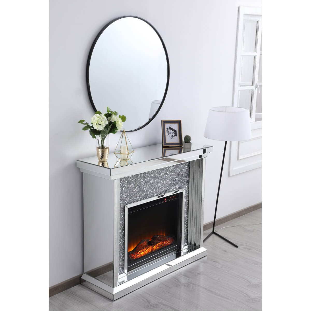Modern 47.5" Mantle with Wood Log Insert Fireplace, Composition 2