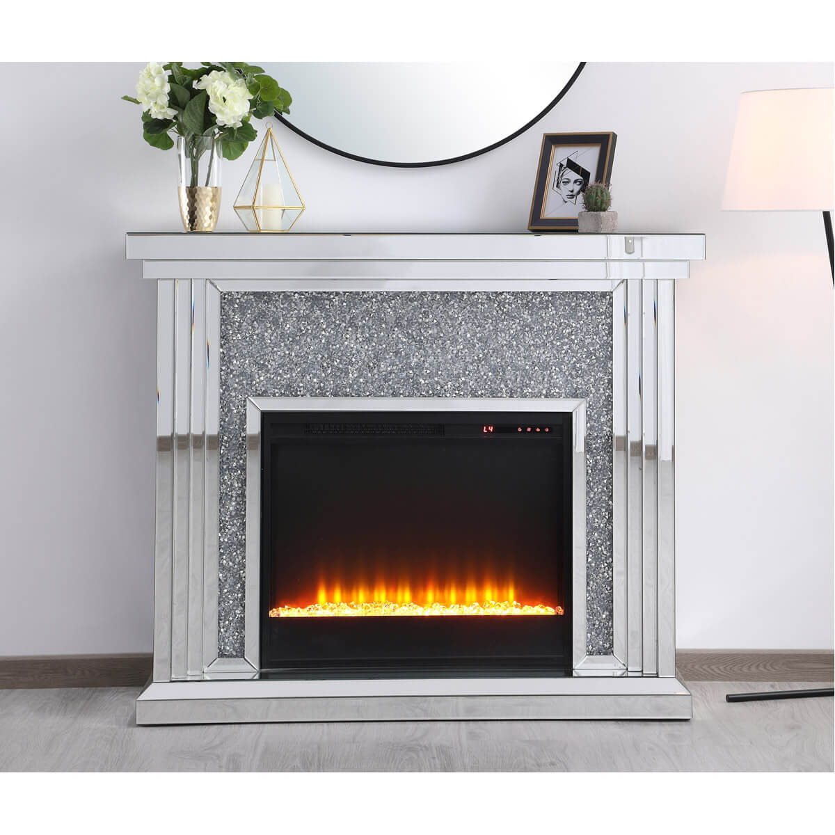 Modern 47.5" Mantle with Crystal Insert Fireplace, Composition 2