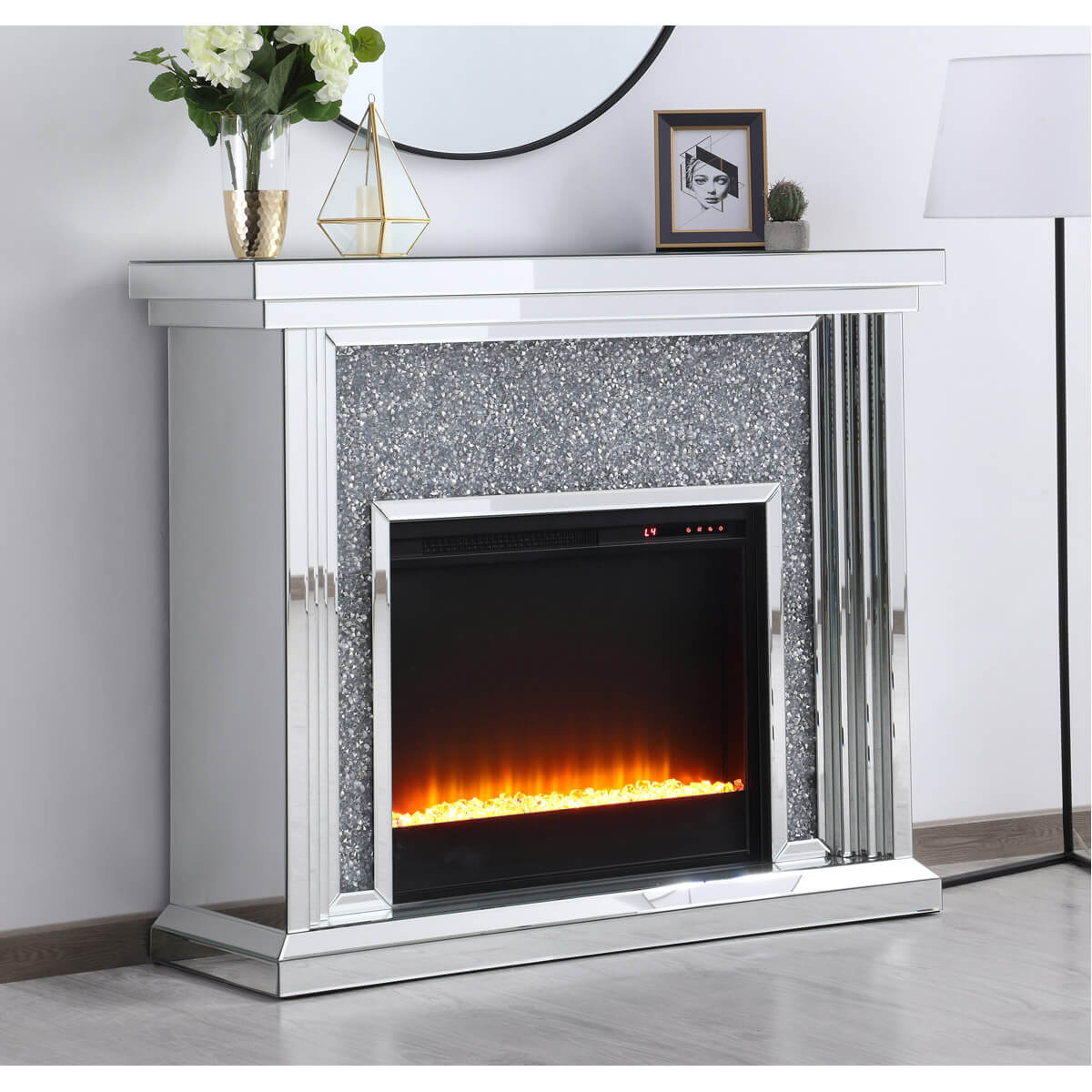 Modern 47.5" Mantle with Crystal Insert Fireplace, Composition 2