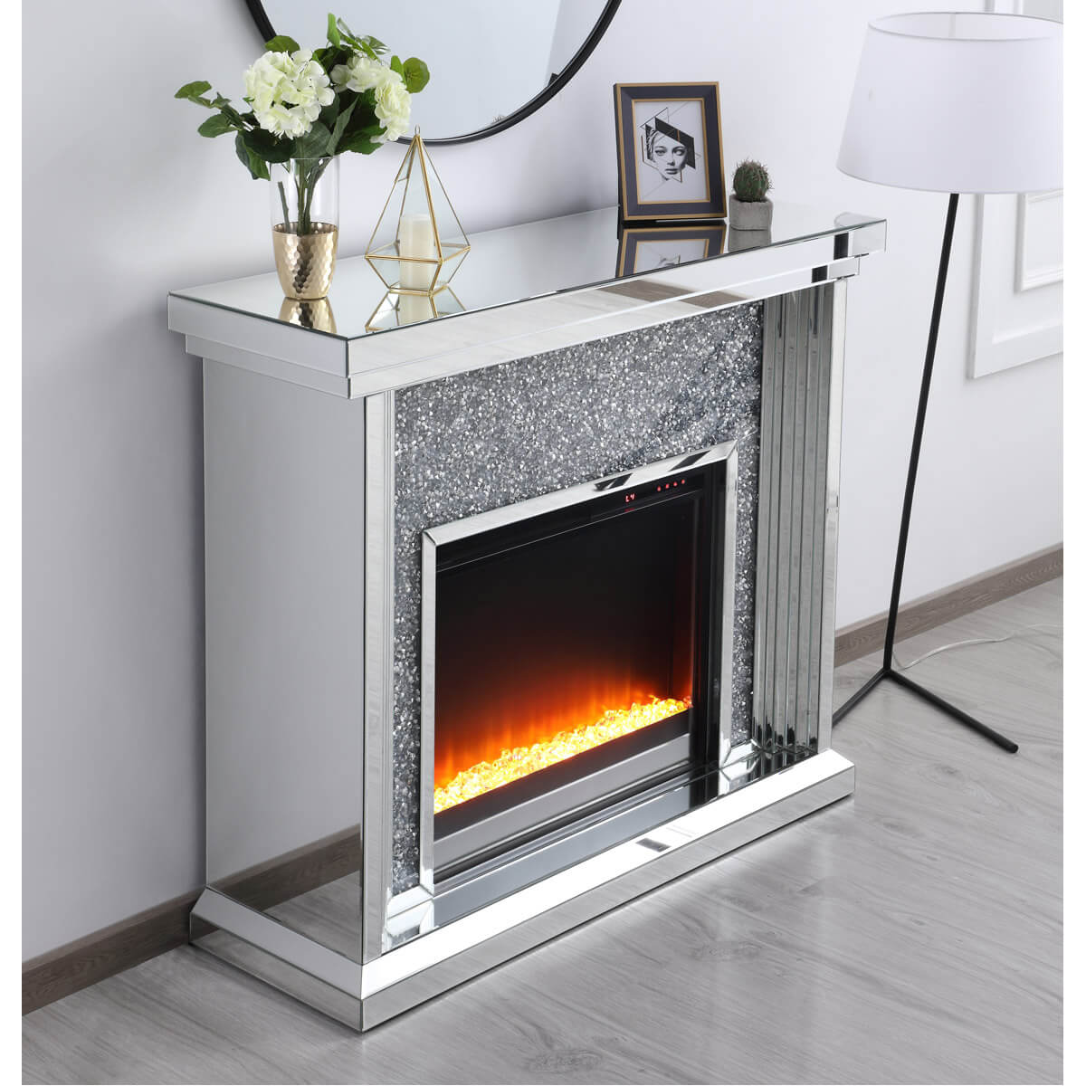 Modern 47.5" Mantle with Crystal Insert Fireplace, Composition 2