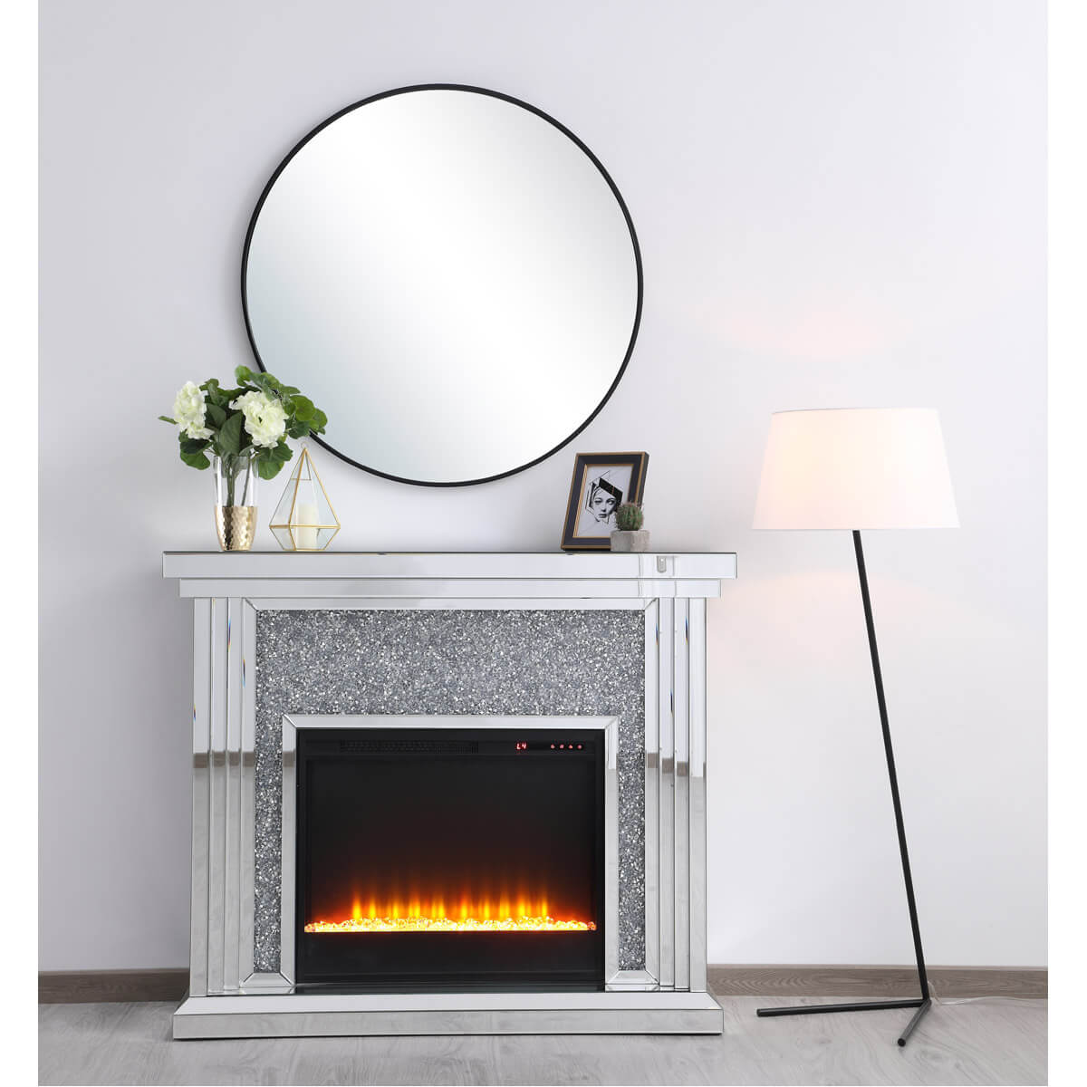 Modern 47.5" Mantle with Crystal Insert Fireplace, Composition 2