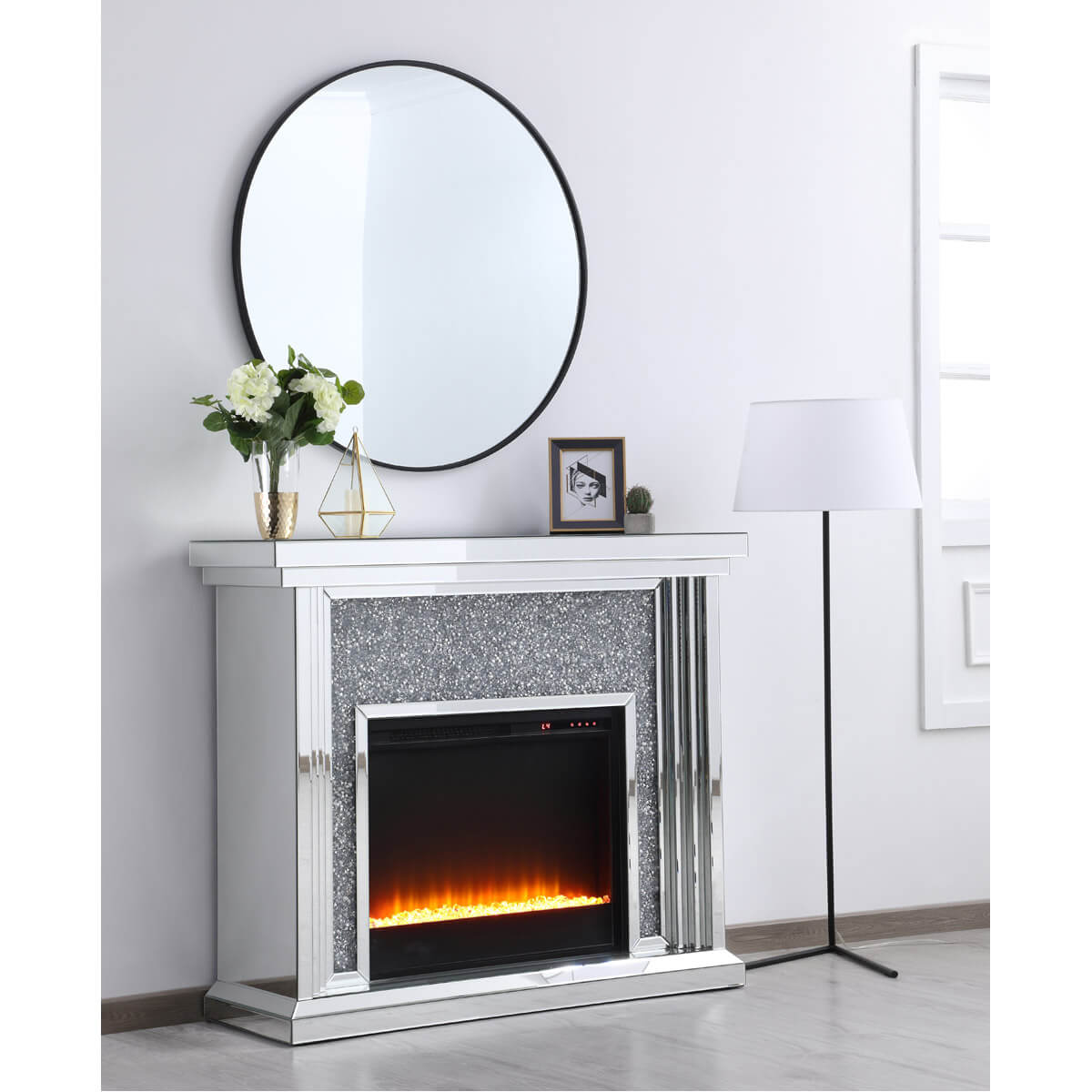 Modern 47.5" Mantle with Crystal Insert Fireplace, Composition 2