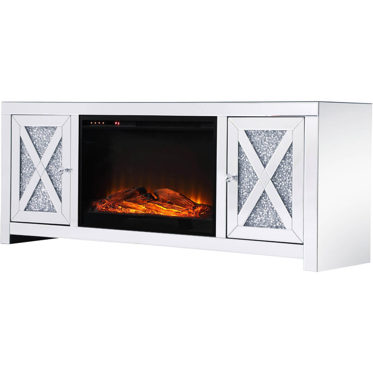 Modern 59" TV Stand with Wood Log Insert Fireplace