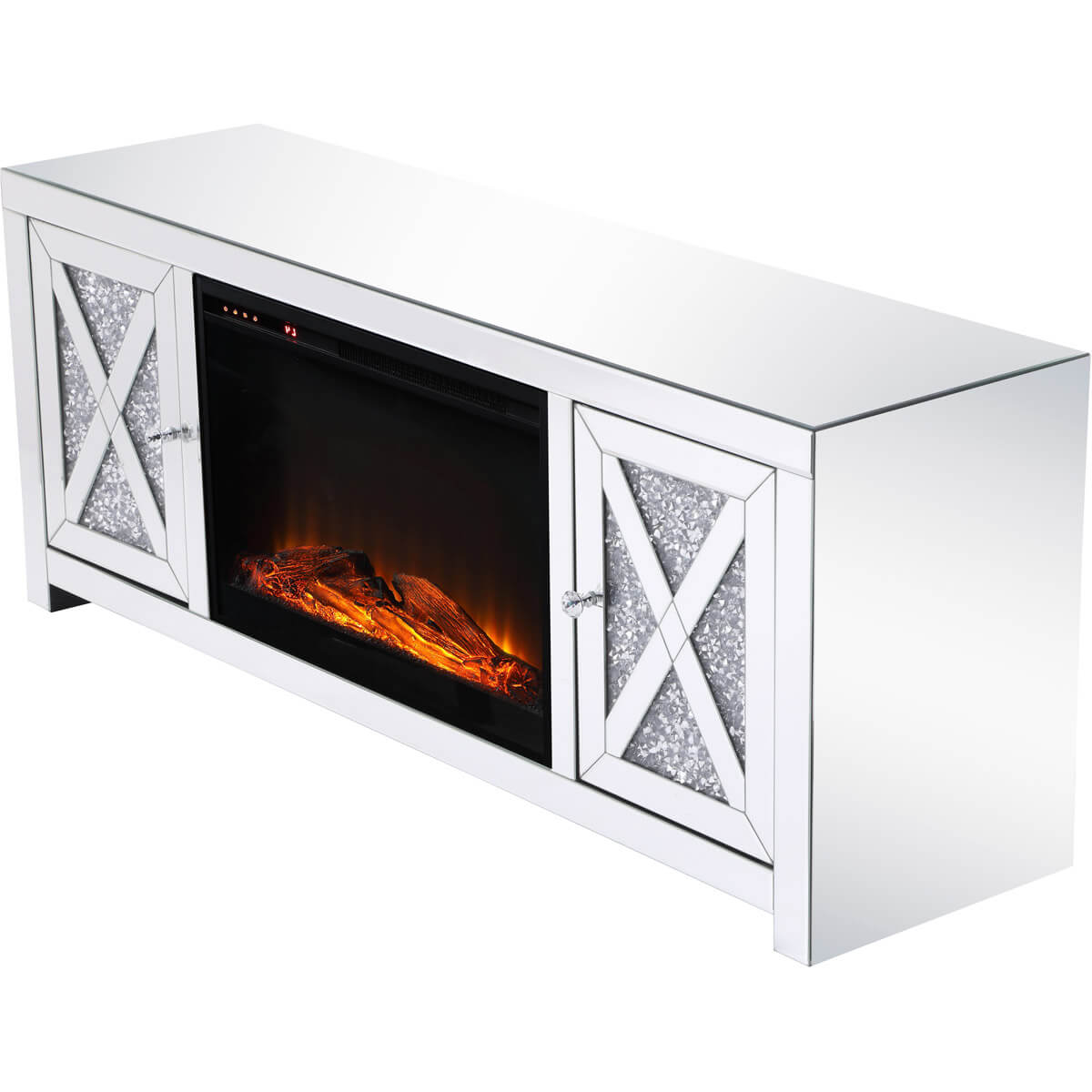 Modern 59" TV Stand with Wood Log Insert Fireplace