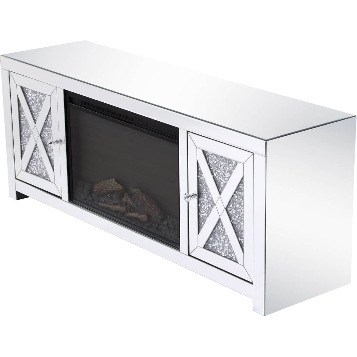 Modern 59" TV Stand with Wood Log Insert Fireplace