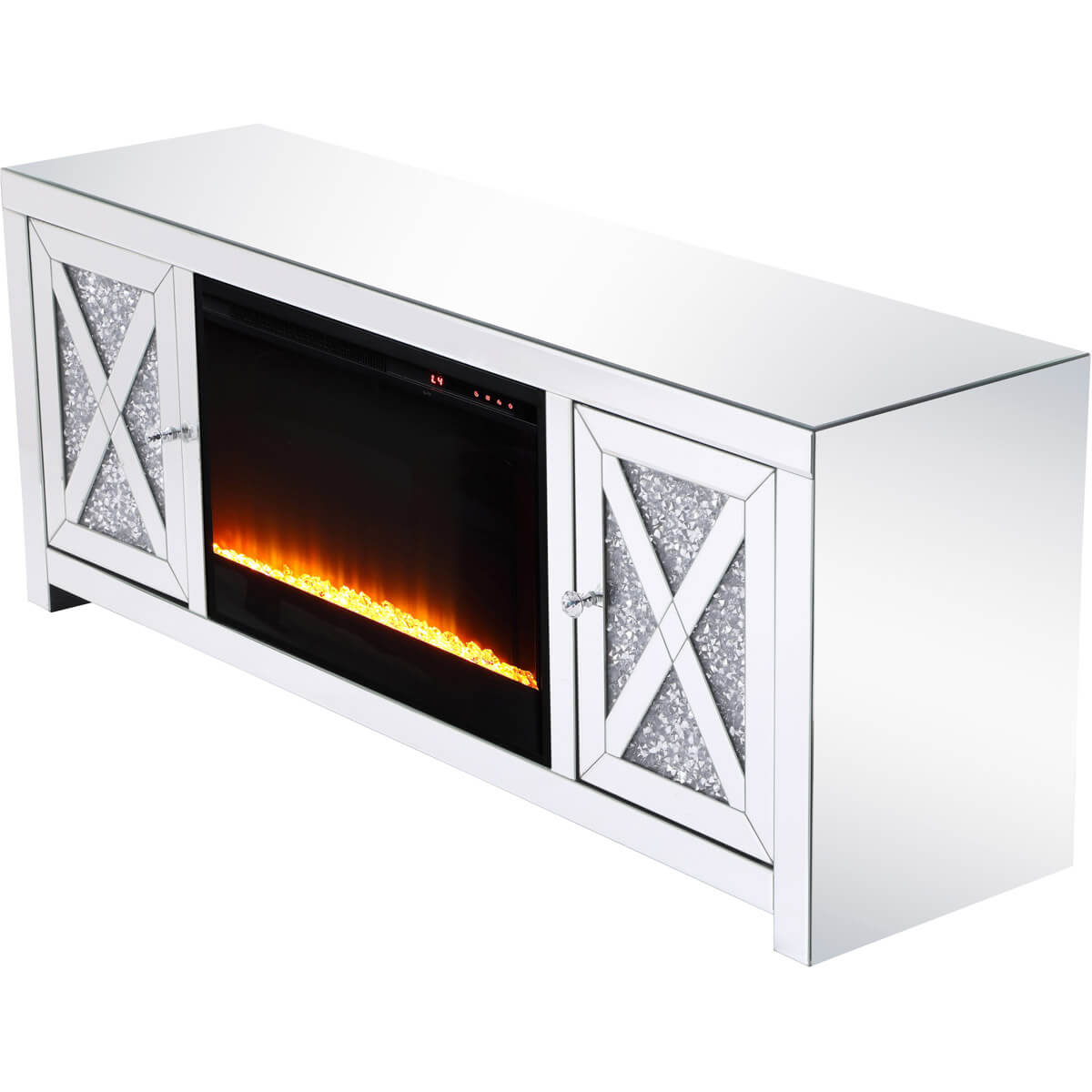 Modern 59" TV Stand with Crystal Insert Fireplace