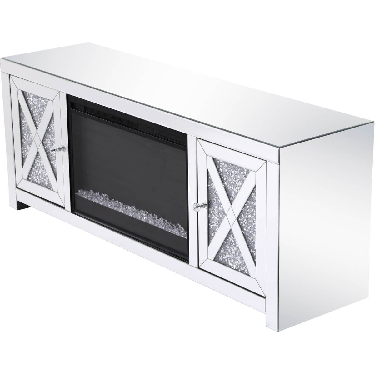 Modern 59" TV Stand with Crystal Insert Fireplace