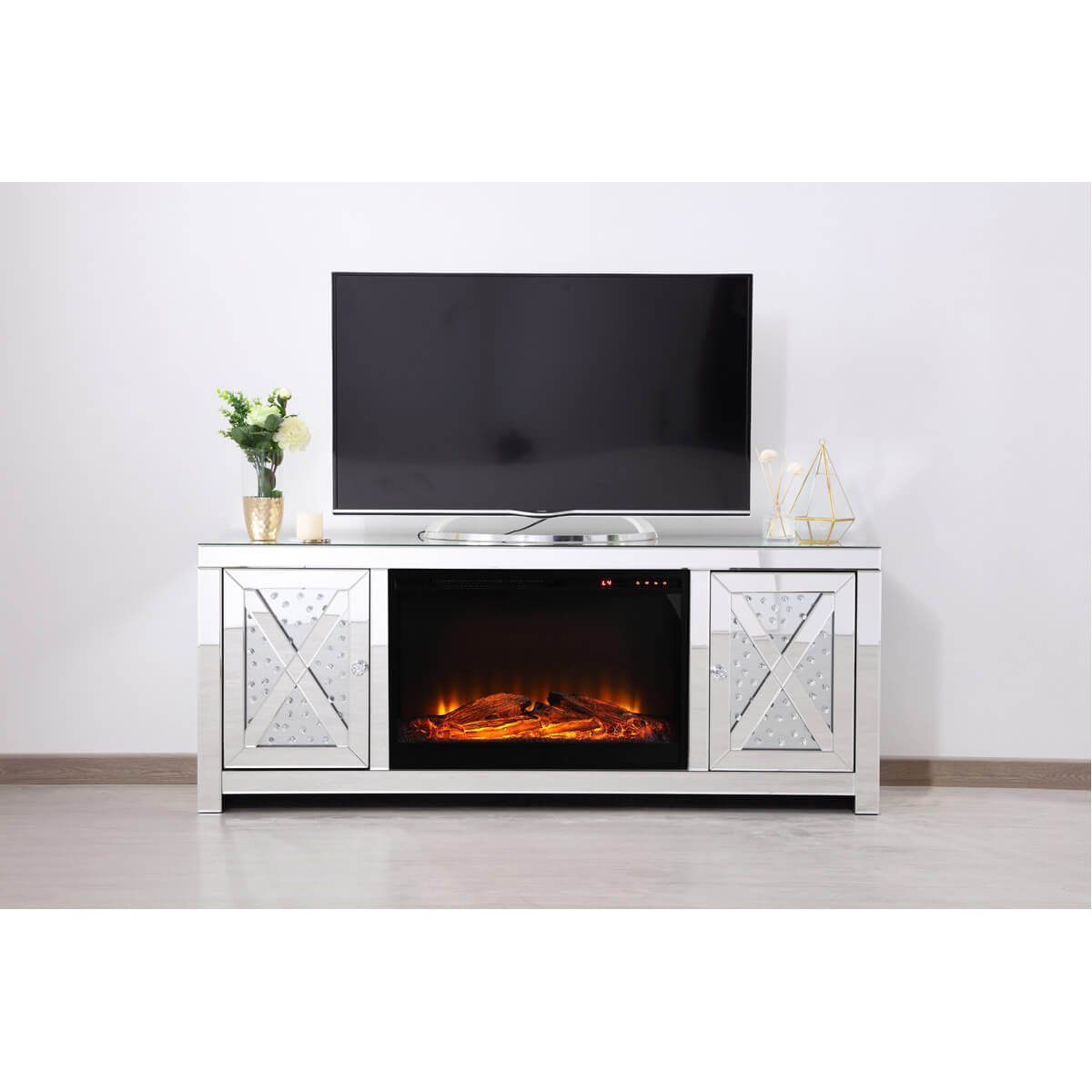 Modern 59" TV Stand with Wood Log Insert Fireplace, Composition 2
