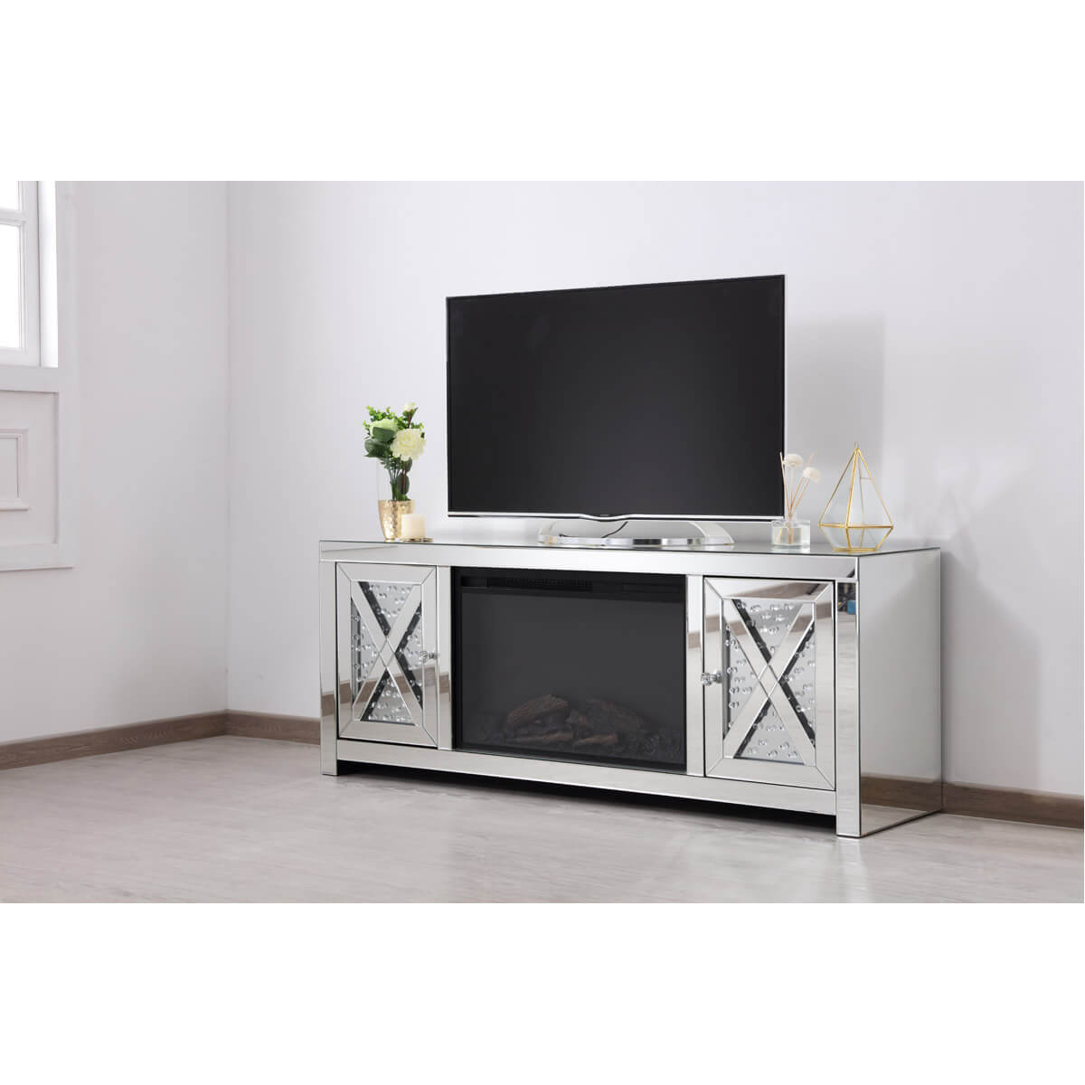 Modern 59" TV Stand with Wood Log Insert Fireplace, Composition 2