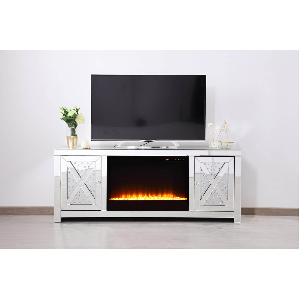 Modern 59" TV Stand with Crystal Insert Fireplace, Composition 2