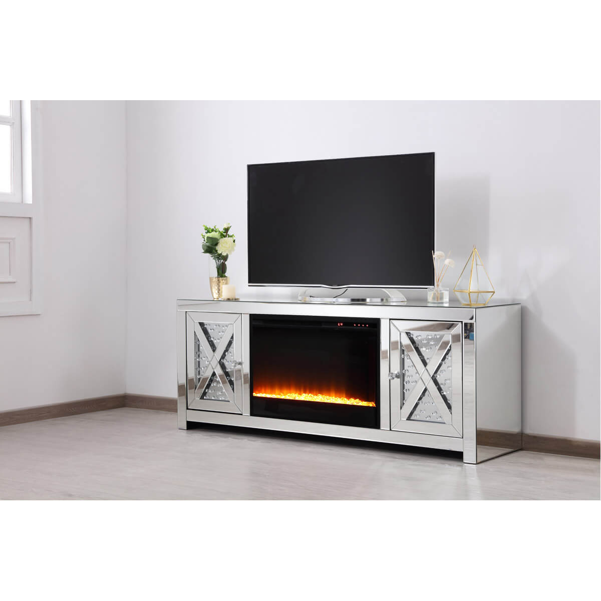Modern 59" TV Stand with Crystal Insert Fireplace, Composition 2