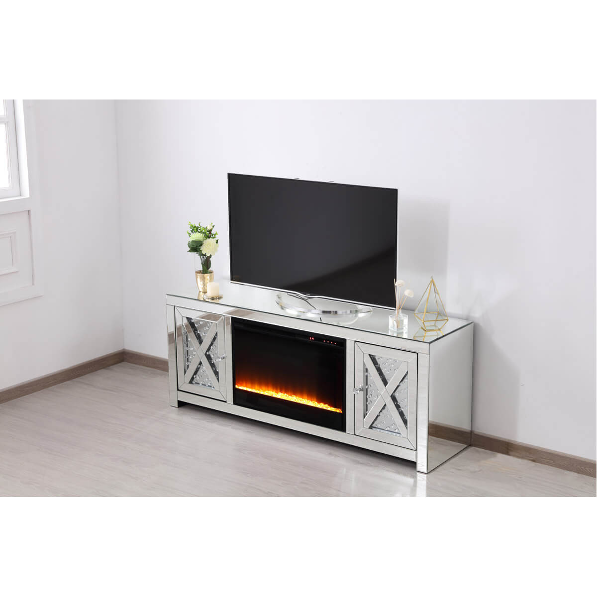 Modern 59" TV Stand with Crystal Insert Fireplace, Composition 2
