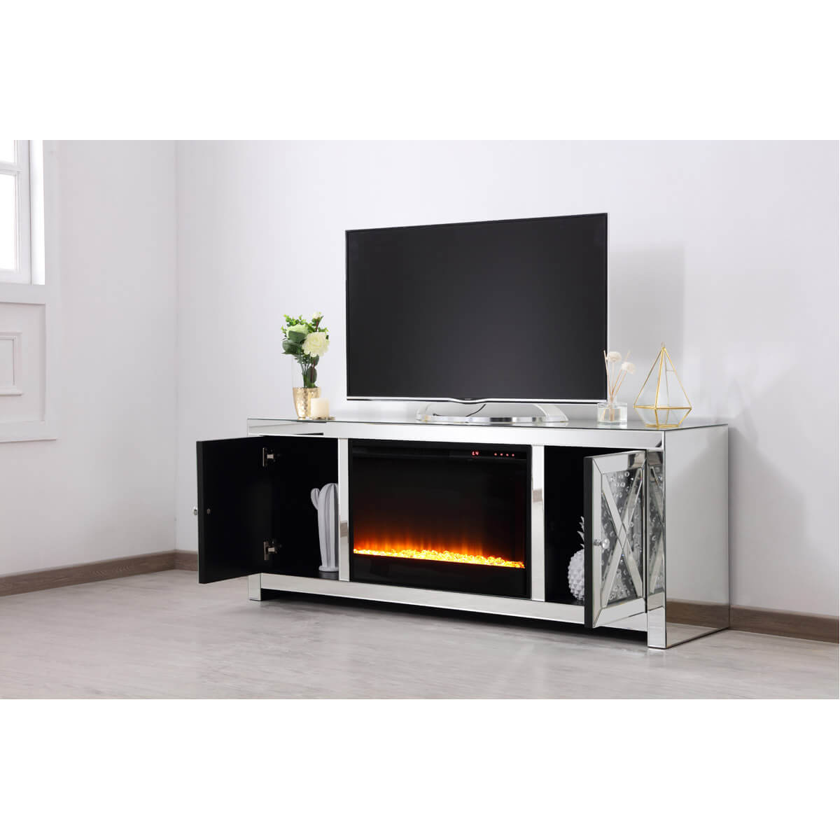Modern 59" TV Stand with Crystal Insert Fireplace, Composition 2