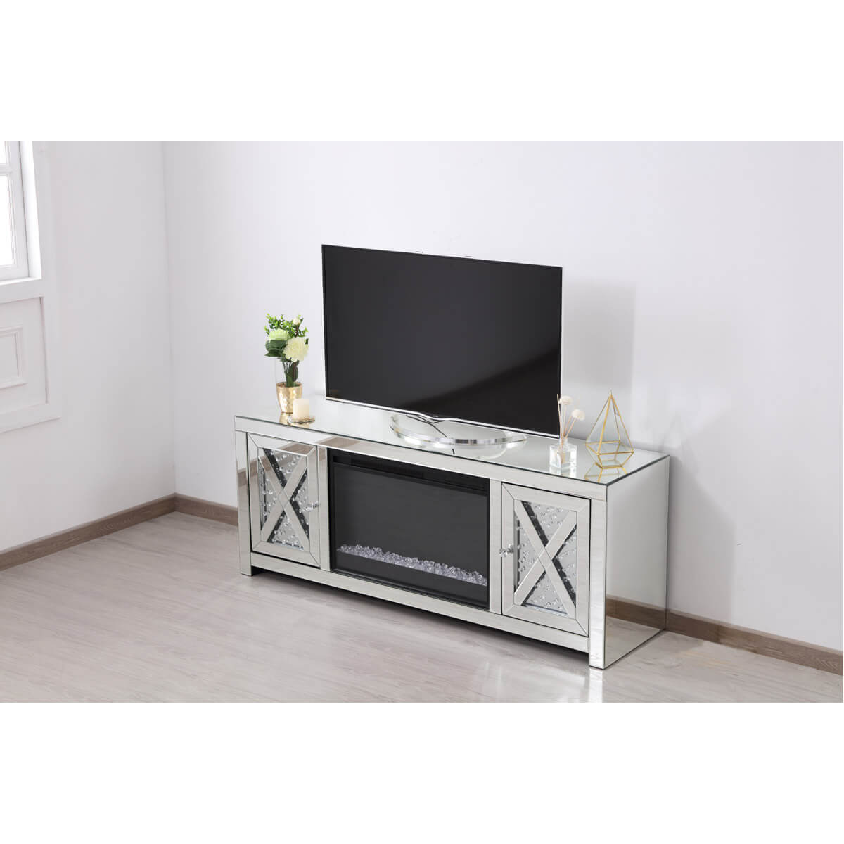 Modern 59" TV Stand with Crystal Insert Fireplace, Composition 2