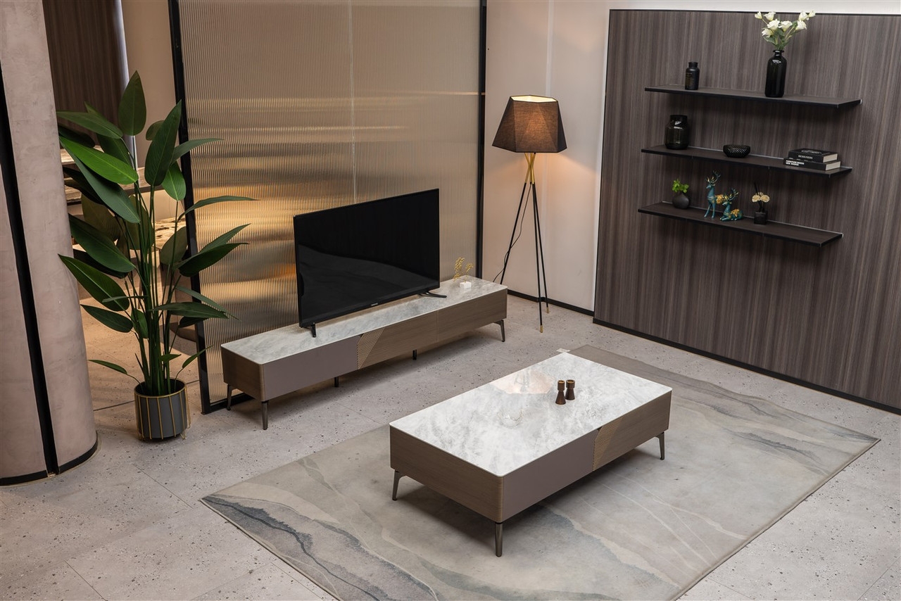 Mia Storage Coffee Table with Carrera Style Porcelain Top