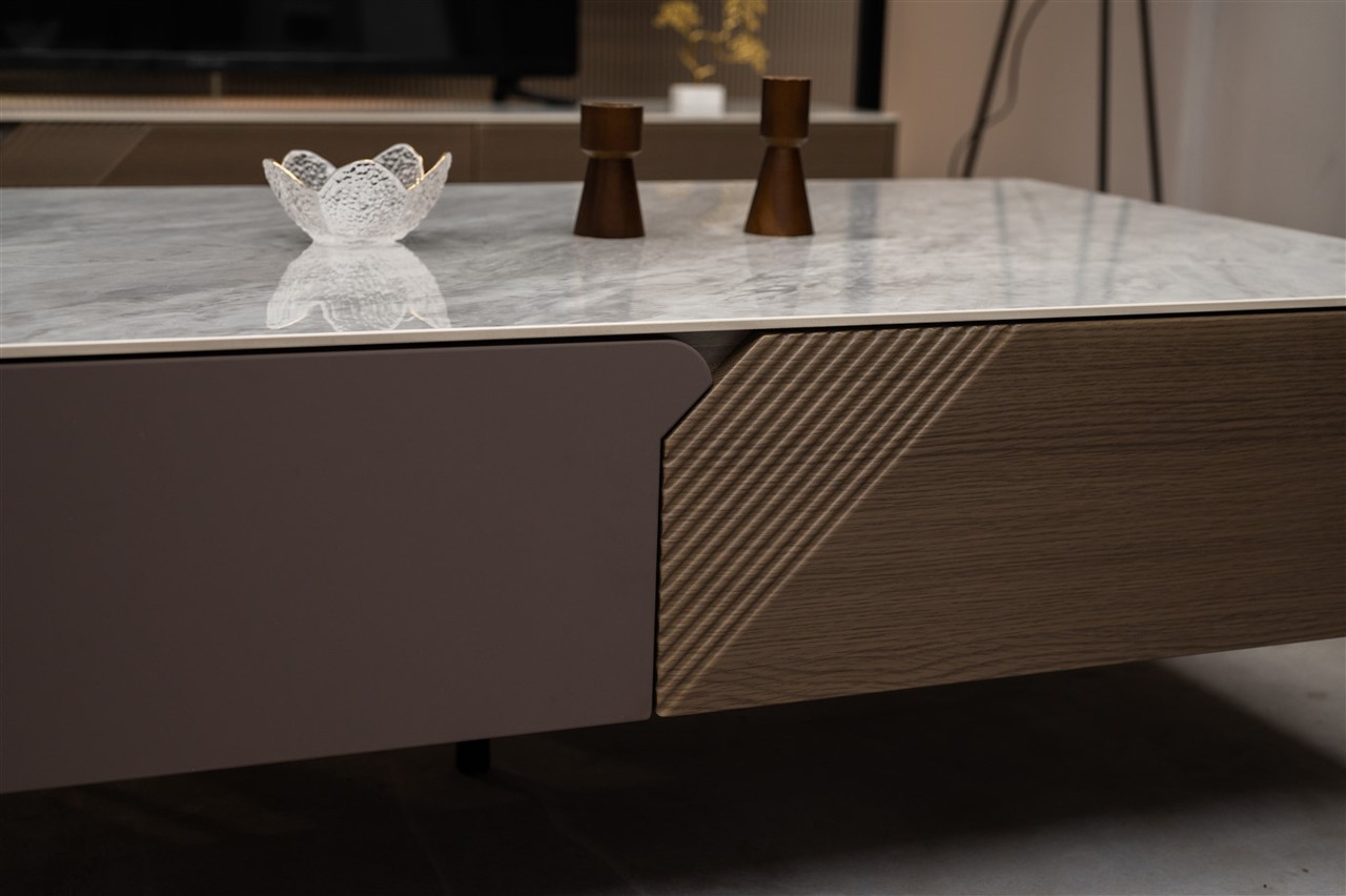 Mia Storage Coffee Table with Carrera Style Porcelain Top