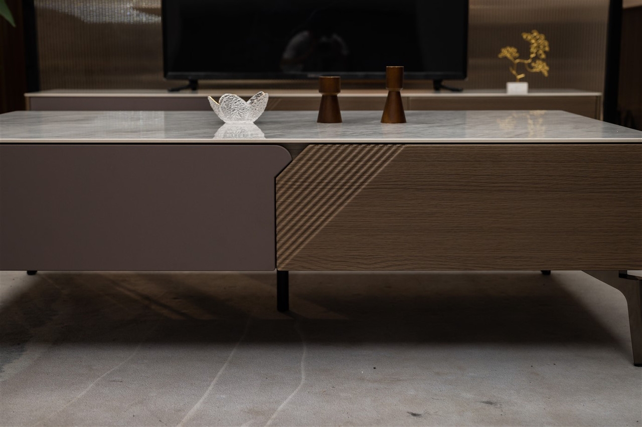 Mia Storage Coffee Table with Carrera Style Porcelain Top