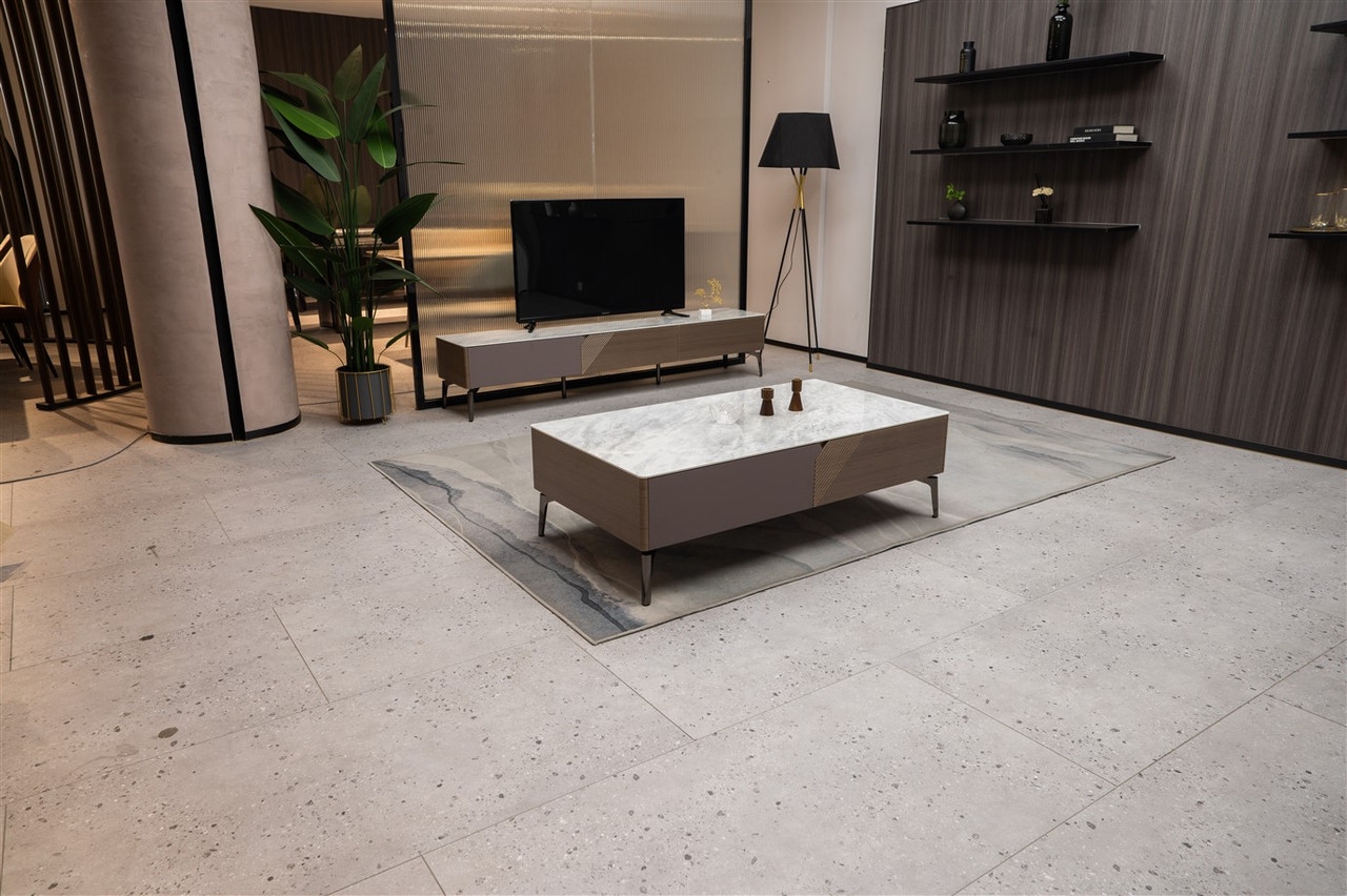 Mia Storage TV Stand with Carrera Style Porcelain Top