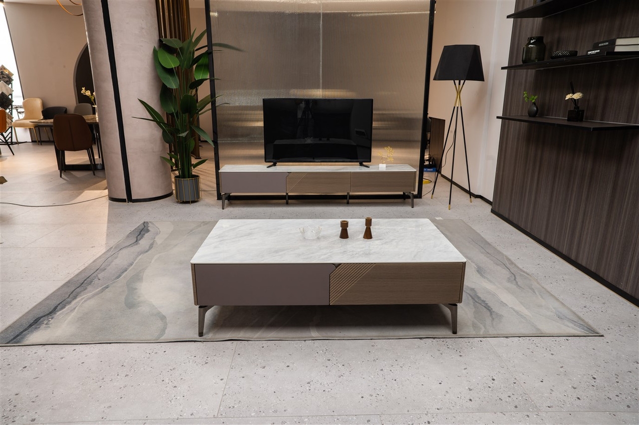 Mia Storage Coffee Table with Carrera Style Porcelain Top