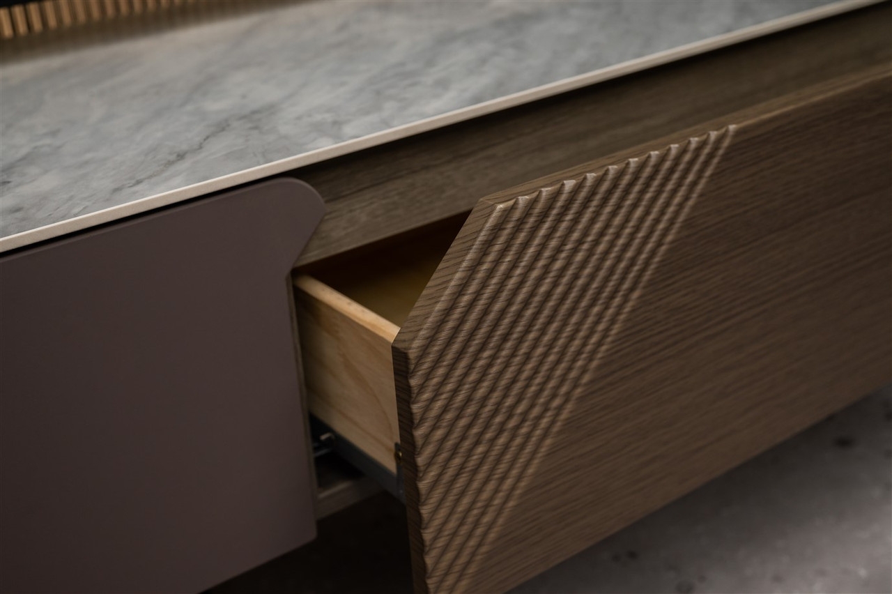 Mia Storage TV Stand with Carrera Style Porcelain Top