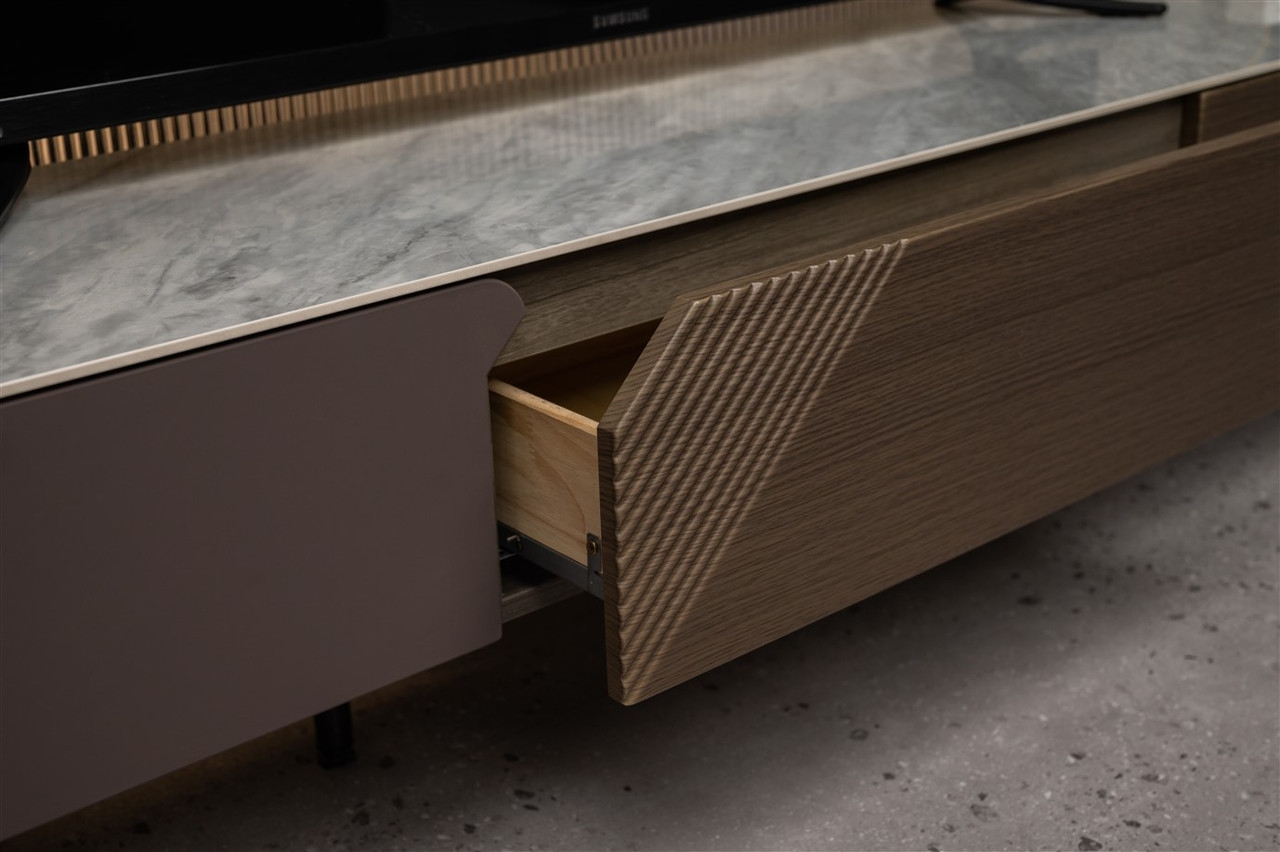 Mia Storage TV Stand with Carrera Style Porcelain Top