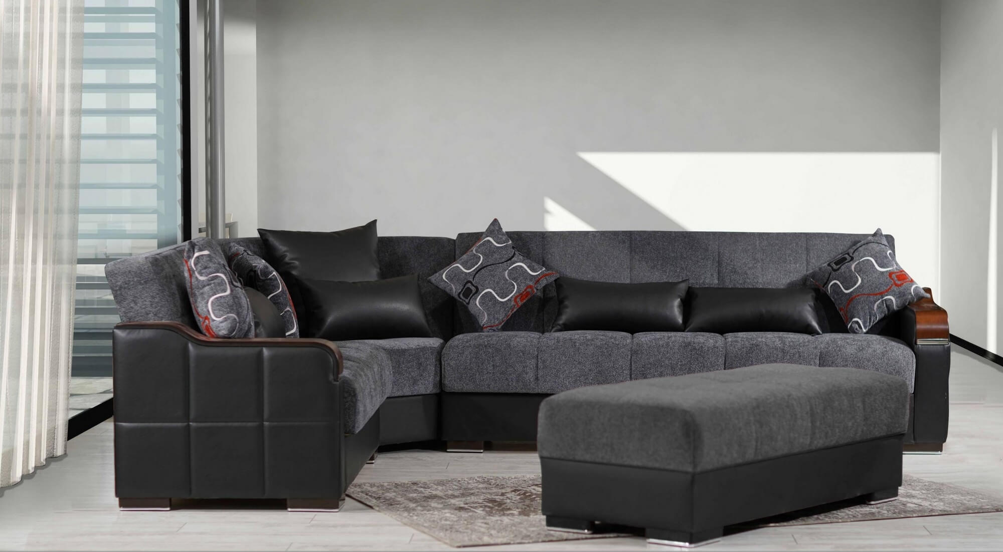 Midtown Fabric/PU Convertible Sectional