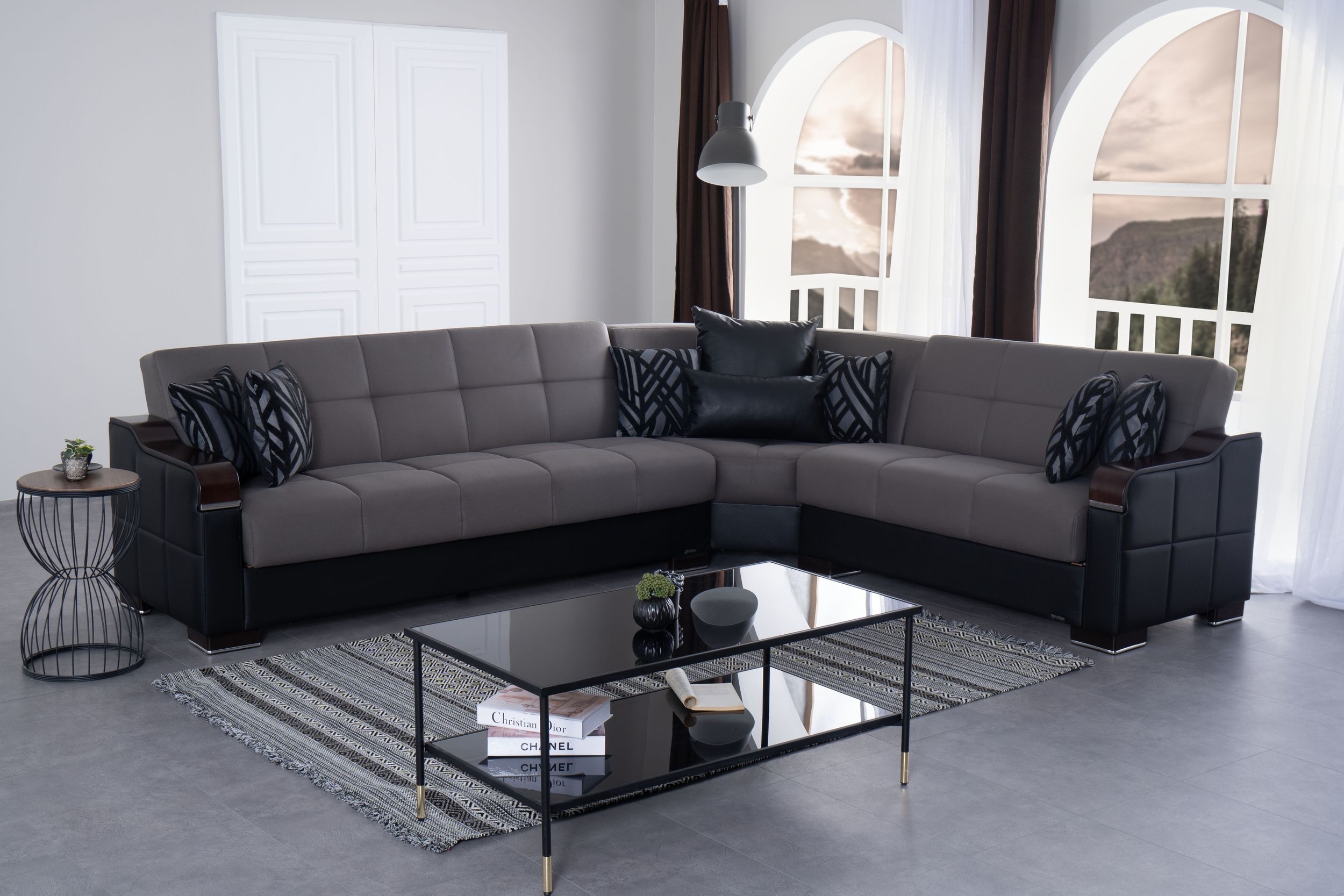 SM Uptown Fabric/PU Reversible L-Shape Storage Sleeper Sectional Sofa