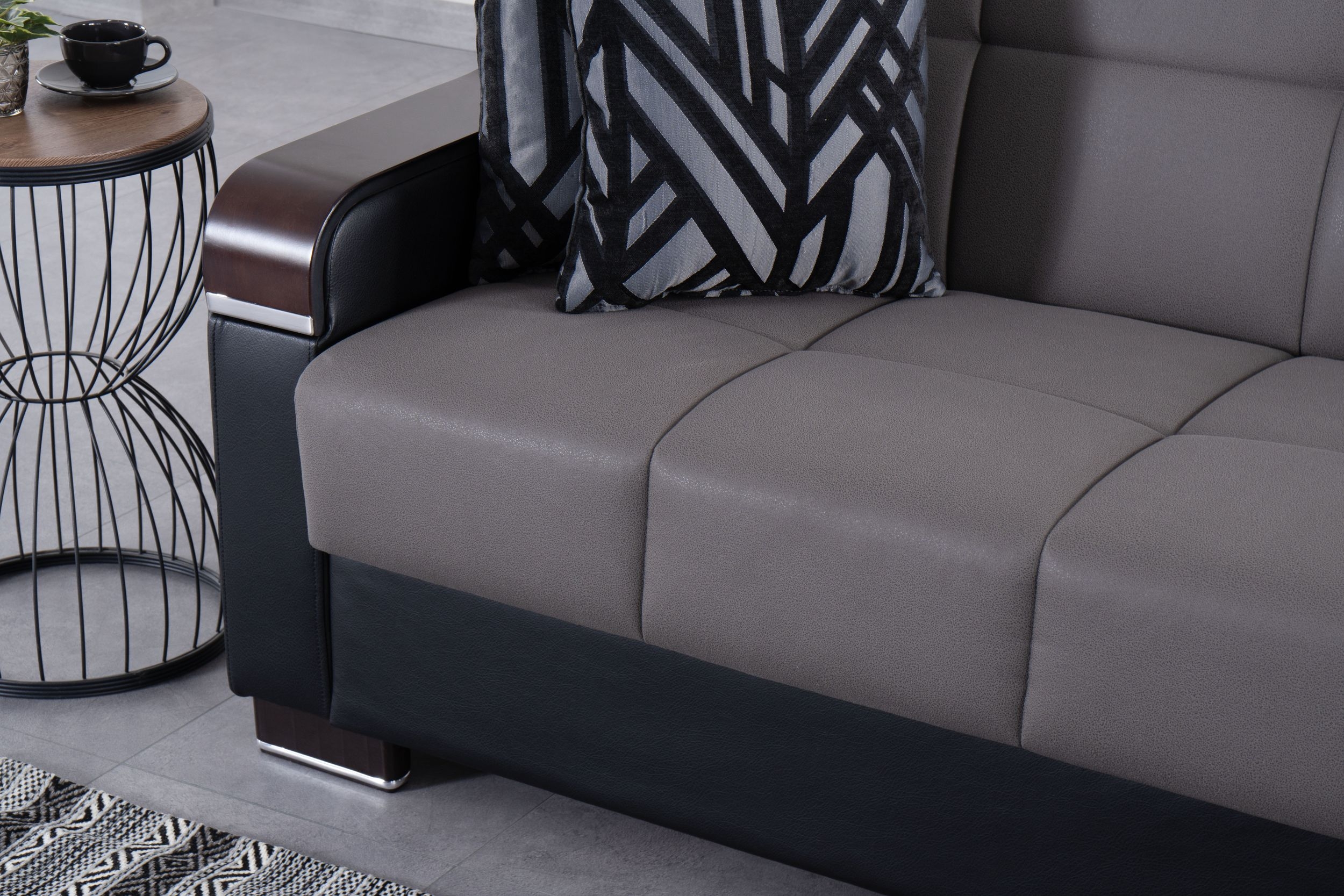 SM Uptown Fabric/PU Reversible L-Shape Storage Sleeper Sectional Sofa